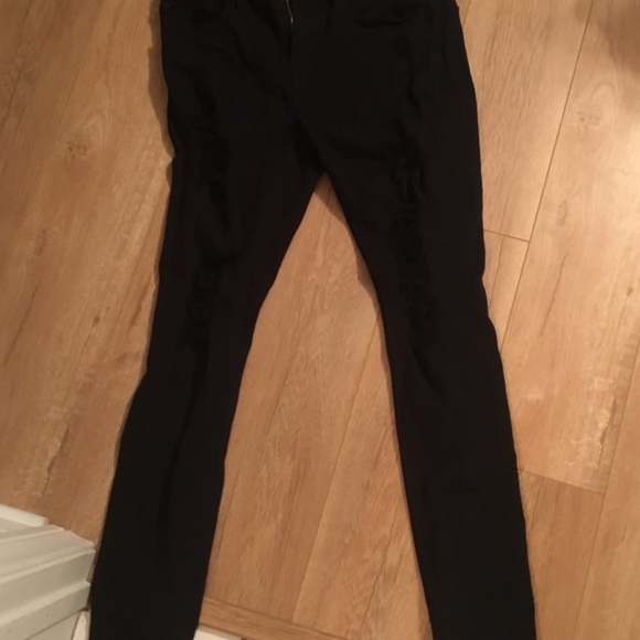 Black Mid rise Distressed Stretch Jean Leggings - Picture 3 of 5